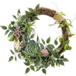 16 inch Boho Spring Succulent Wreath Arrangement Decor for Front Door,Artificial